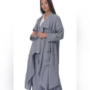 John P Linen Blue Open Front Cardigan made in Greece XL